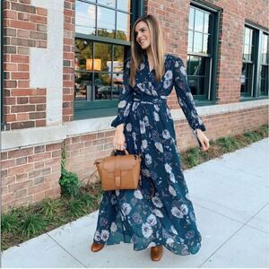 Gal Meets Glam Women’s Georgia Floral Sheer Sleeve Maxi Dress